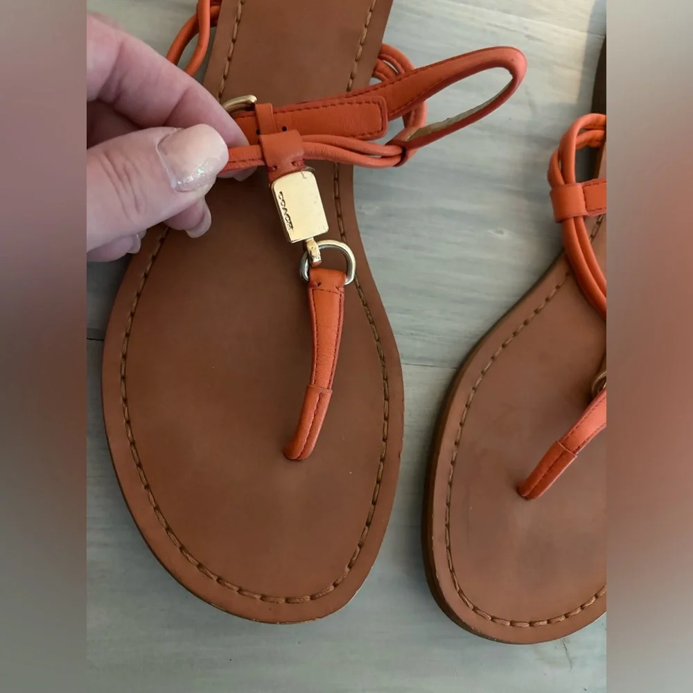 COACH Charleen T-Strap Sandals, Size 8, in Orange summer beach casual festival